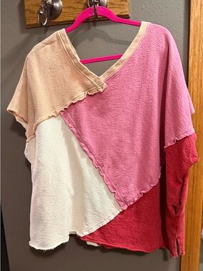 Colorblock Pinks + Cream Mixed Knit Top